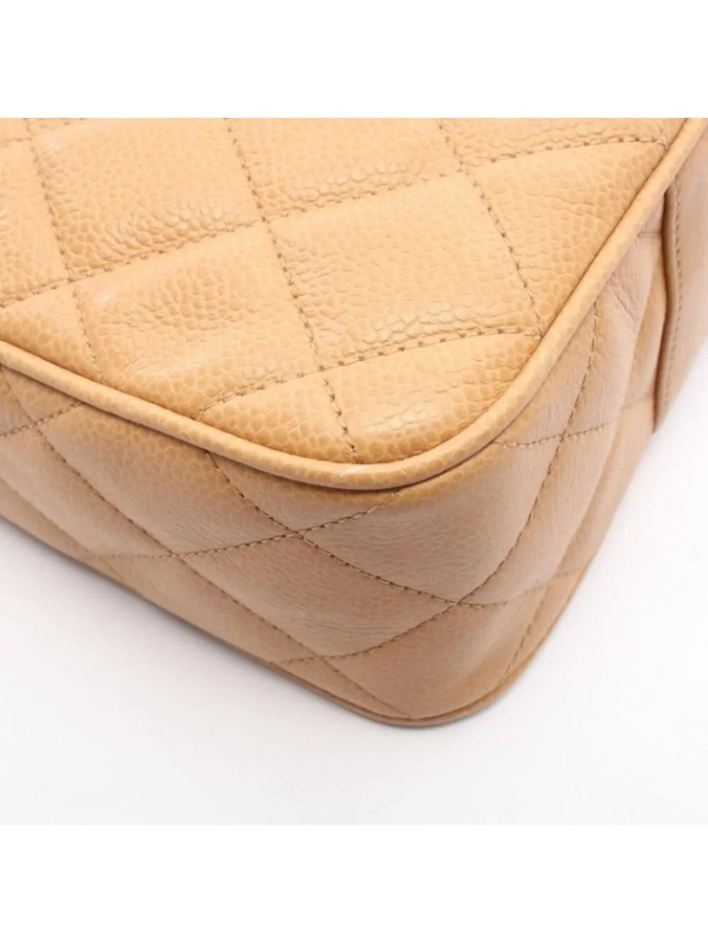 Chanel Shoulder Bag Quilted Beige Caviar Leather Chain